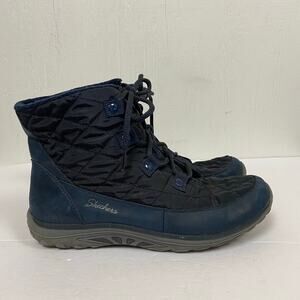 Skechers Women's 49194 Reggae Fest Navy Blue Quilted Ankle Boots Size 10